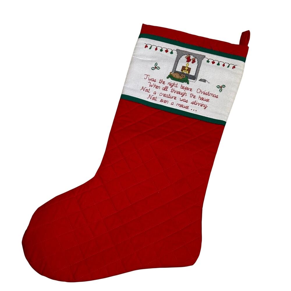 Twas the Night Before Christmas Cross Stitch Embroidery Holiday Stocking 21x13"